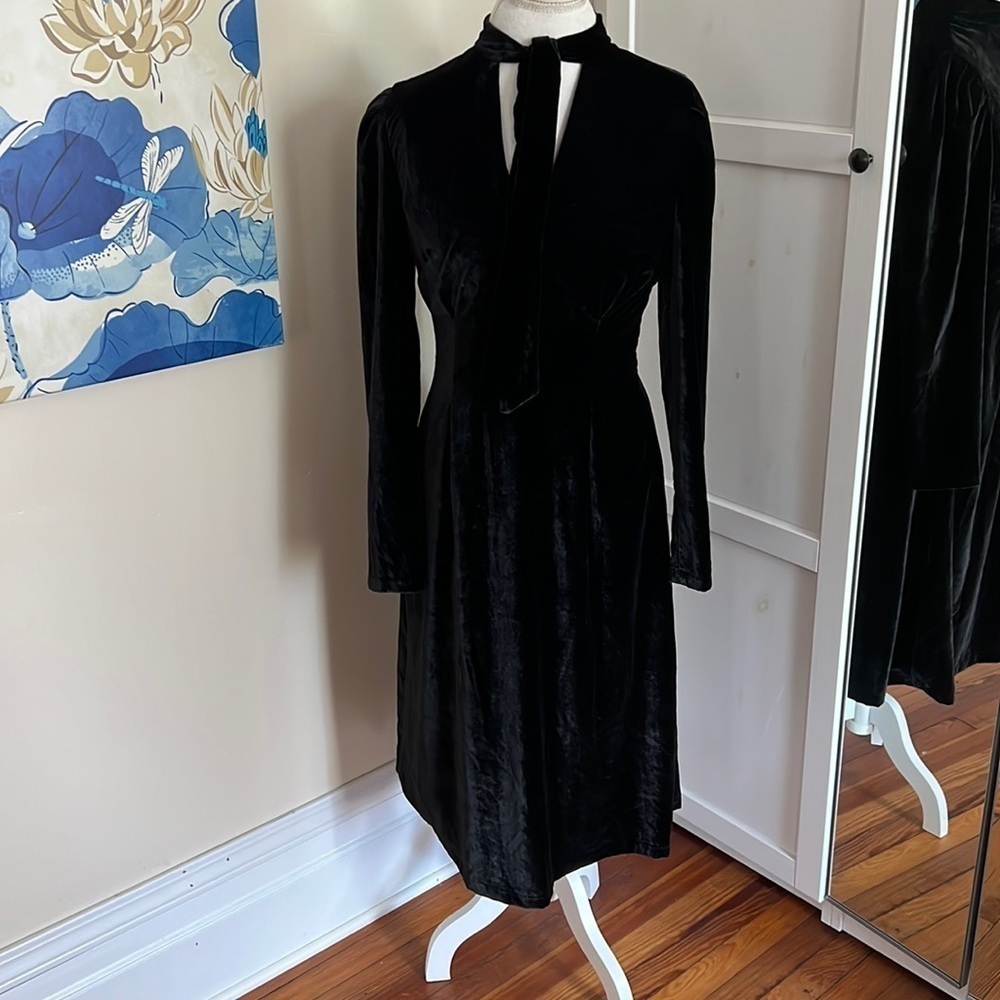 Banana Republic Black Velvet Sheath Dress with Tie Neck